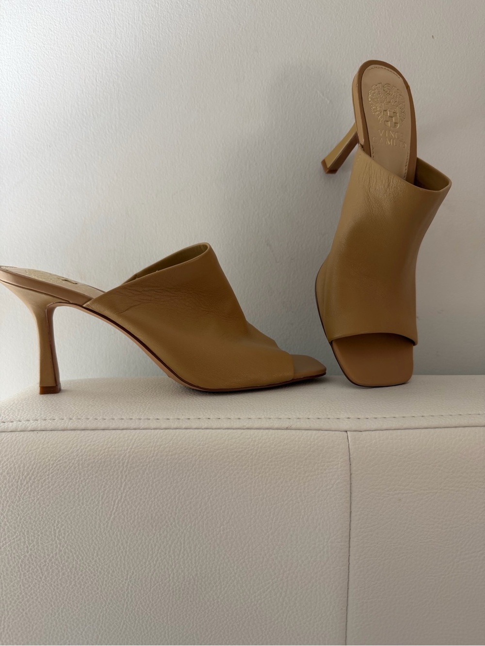 Vince Camuto Tan Leather Open-Toe Mule Heels NWOB